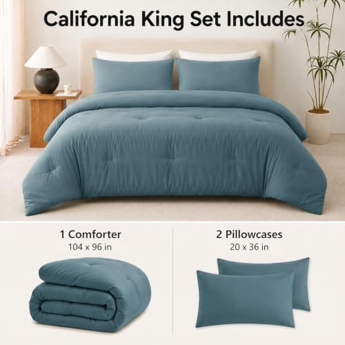 CozyLux California King Comforter Set 3 Pieces Mineral Blue Quilted Bedding
