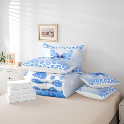 Feelyou Cute Butterfly Comforter Set with Sheets 7 Piece Twin Size