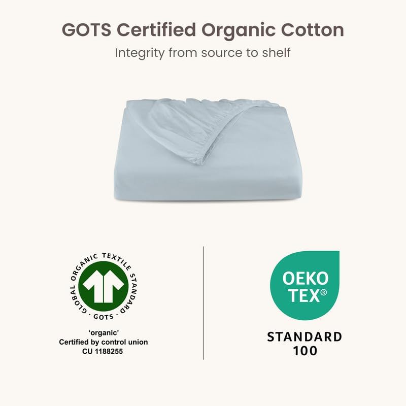 Bioweaves 100% Organic Cotton 1 King Size Fitted Sheet Only | 300 Thread Count Sateen Weave GOTS Certified with Deep Pocket - Shore