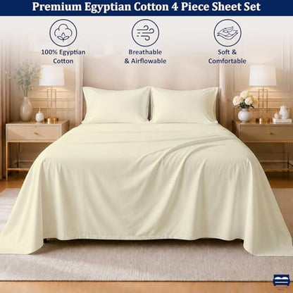 Cottingon 4 PC Olympic Queen Sheets, 15" Deep, Egyptian Cotton, Beige