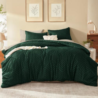 Litanika Full Size Comforter Set, 3 Pieces Emerald Tufted Boho Bedding Set