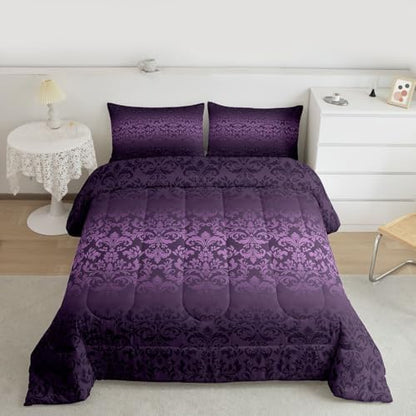 jejeloiu Gothic Damask Comforter Set Vintage Jacquard Bedding Set Twin Size