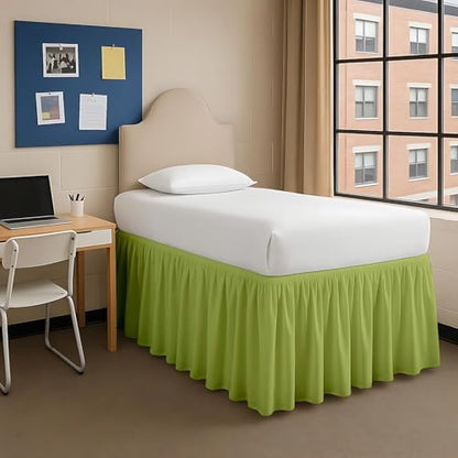 Twin XL Dorm Bed Skirt 40 Inch Drop, College Dorm Room Bed Skirt, Tailored Fit, Extra Long Microfiber Bedskirt for Underbed Storage, Sage