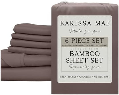 KARISSA MAE 6 Piece Luxury Bamboo Viscose King Sheet Set, 4 Pillowcases