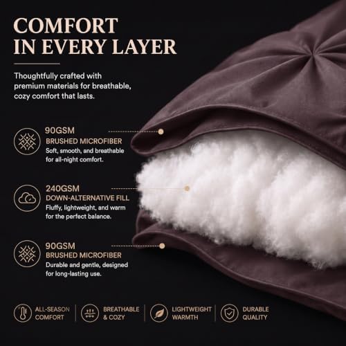 CozyLux Queen Comforter Set Cocoa Powder, 7 Pieces Pintuck Bed in a Bag