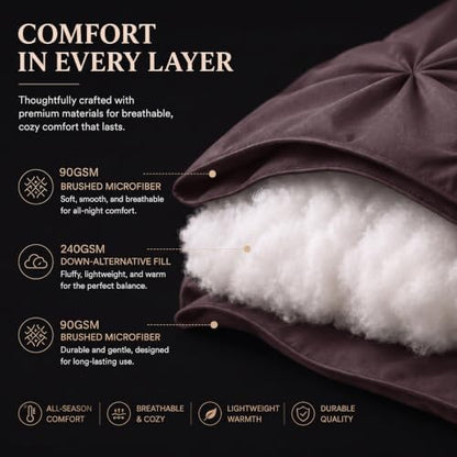 CozyLux Queen Comforter Set Cocoa Powder, 7 Pieces Pintuck Bed in a Bag