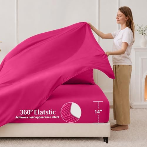 FUANNA King Size Comforter Set 7 PCS, Hot Pink Bed Set, Soft Bed in a Bag