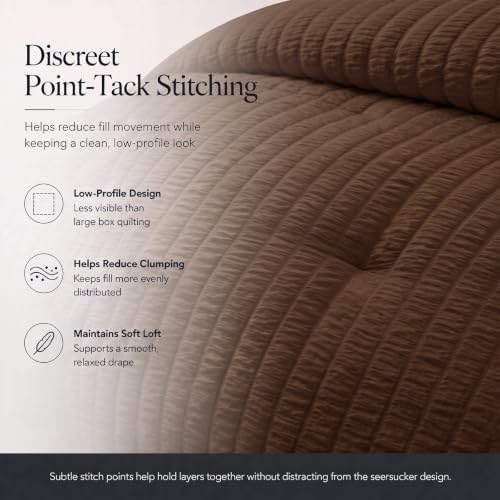 CozyLux Twin XL Comforter Set, 5 Pieces Brown Seersucker Bed in a Bag
