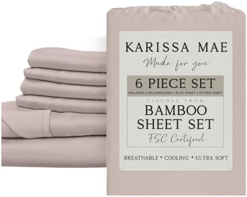 KARISSA MAE 6 Piece Luxury Bamboo Viscose Queen Sheet Set, 4 Pillowcases