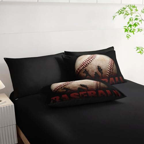 7pcs Baseball Comforter Set 3D Sports Themed Printed Bedding Set with 1 Comforter, 1 Flat Sheet, 1 Fitted Sheet and 4 Pillowcases for Boys and Girls Bedroom (Baseball King