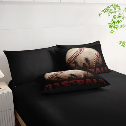 7pcs Baseball Comforter Set 3D Sports Themed Printed Bedding Set with 1 Comforter, 1 Flat Sheet, 1 Fitted Sheet and 4 Pillowcases for Boys and Girls Bedroom (Baseball King