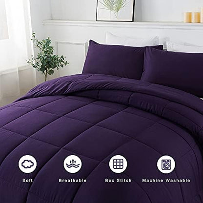 DOWNCOOL Queen Comforter Set -All Season Bedding Comforters Sets with 2 Pillow Cases-3 Pieces Bedding Sets Queen -Down Alternative Purple Queen Size Comforter Sets(88"x92")