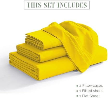 Elegant Comfort Luxury 4-Piece Bed Sheet Set - Luxury Bedding 1500 Premium Hotel Quality Microfiber, Wrinkle Resistant Cool & Breathable, Easy Elastic Fitted, California King, Yellow