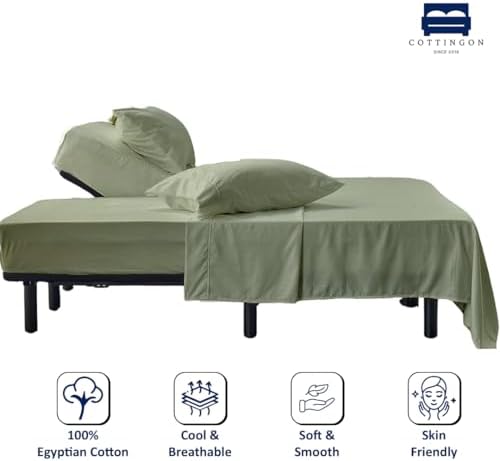 4 Piece Flex Head King Sheet Set 34" Top, 100% Egyptian Cotton, Sage