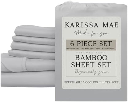 KARISSA MAE 6 Piece Luxury Bamboo Viscose 34" Split Top King Size Sheet Set