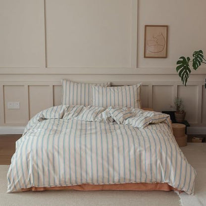 LifeTB Striped Comforter Set Twin XL Size, Fluffy Soft Blue Brown Stripes Pattern Printed Bedding Set, 3 Pieces Lightweight Bedding Comforter Set, Breathable Striped Bed Comforter with 2 Pillowcases