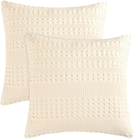 PHF Cotton Waffle Weave Euro Sham Covers 26" x 26", Natural, No Insert