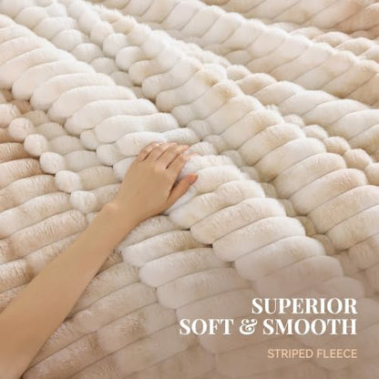 Smoofy Fluffy Queen Size Comforter 3 PCS - Tie Dye Beige Fleece Bedding Set