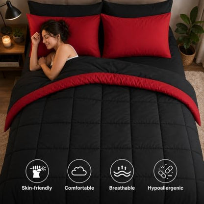 Anluoer Queen Comforter Set 7 Piece, Soft Bed in a Bag Queen Bedding Sets
