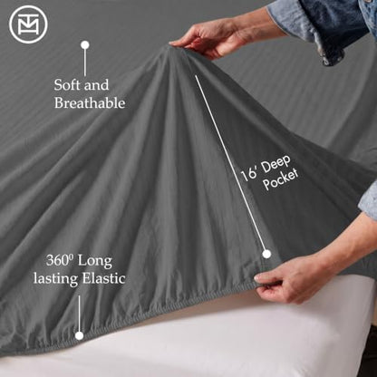 Threadmill 600 Thread Count Cotton Cal King Sheet Set, Sateen, Dark Grey