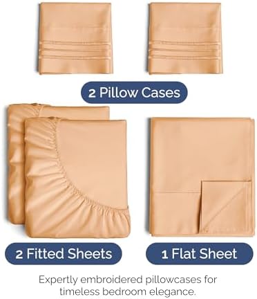 Split King Size 5 Piece Sheet Set - Ultra Soft & Cooling Bed Sheets - Peach