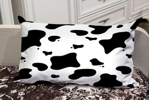 TOMWISH Black and White Cow Print Throw Pillow Cover 12x20 Inch Set of 2