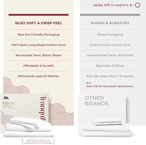 Mayfair Linen Egyptian Cotton White Queen Sheets Set - Luxury 800 Series High Thread Count Queen Bed Sheet Set (4 PC), Soft Cooling 16" Deep Pocket Hotel Quality Bed Sheet Set - Tranquil Collection
