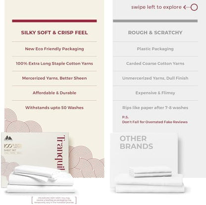 Mayfair Linen Egyptian Cotton White Queen Sheets Set - Luxury 800 Series High Thread Count Queen Bed Sheet Set (8 PC), Soft Cooling 16" Deep Pocket Hotel Bed Sheet Set - Tranquil Collection