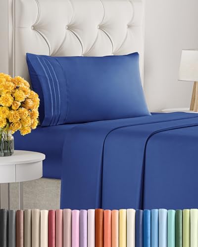 Twin Size 3 Piece Sheet Set - Ultra Soft & Cooling Bed Sheets - Cobalt Blue