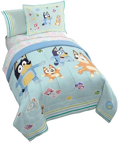Bluey Bingo Twin Comforter Set 5 Piece Soft Kids Cartoon Bedding, Blue