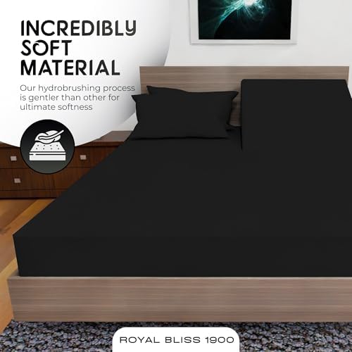 Top Split Flex Head California King Size Sheet Set - Egyptian Quality Ultra-Soft Bed Sheets - Double Brushed - Deep Pockets- Easy Fit - 4 Piece Set- Fade Resistant (Black)