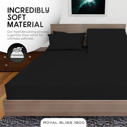 Top Split Flex Head California King Size Sheet Set - Egyptian Quality Ultra-Soft Bed Sheets - Double Brushed - Deep Pockets- Easy Fit - 4 Piece Set- Fade Resistant (Black)
