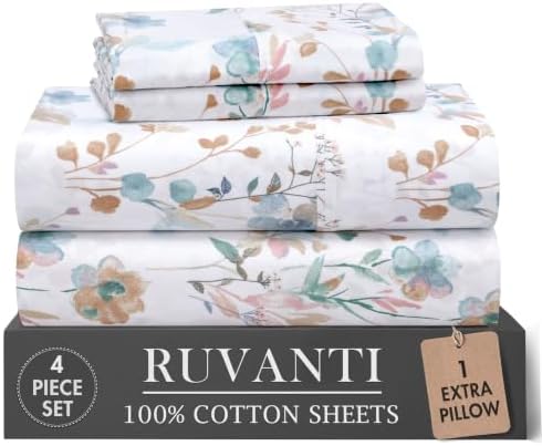 RUVANTI 100% Cotton Twin XL Sheets, Percale Weave Twin XL Set, Radiant