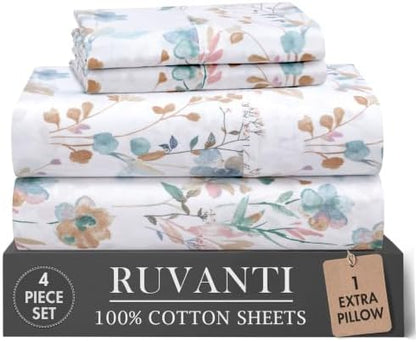 RUVANTI 100% Cotton Twin XL Sheets, Percale Weave Twin XL Set, Radiant