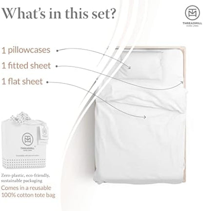 Threadmill 500 Thread Count Cotton Twin Sheet Set, Sateen, White, 3-Pack