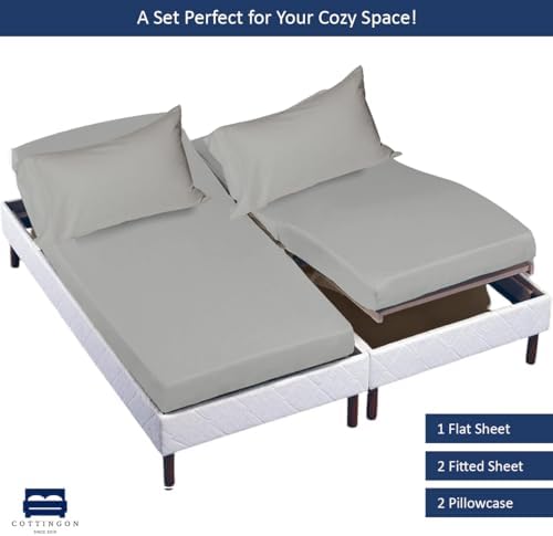 Cottingon 5 PC Split King Sheets Fits 16" Deep, Egyptian Cotton, Light Grey