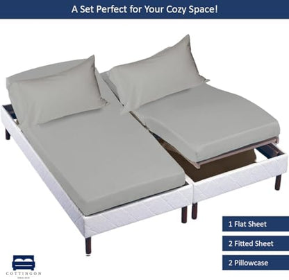 Cottingon 5 PC Split King Sheets Fits 16" Deep, Egyptian Cotton, Light Grey