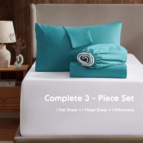 Nestl Twin Sheet Set - Bed Sheets - Teal - 3-Piece Deep Pocket