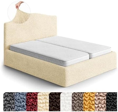 PAULATO BY GA.I.CO. Stretch Headboard and Frame Slipcover – Soft Bi-Elastic 1-Piece Bedframe Cover – Furniture Protector Machine Washable – Cream (Full/Queen 55"-71" Wide)