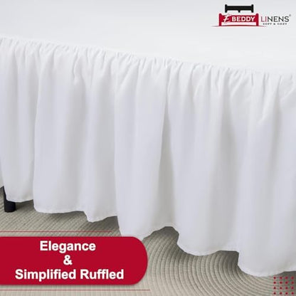 eBeddy Linens Dust Ruffle Bed Skirt King 16 Inch Drop – Split Corner Platform Style, 100% Microfiber, White Solid, Tailored Fit, Wrinkle-Resistant, Hidden Storage, Hotel Luxury