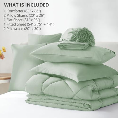 CozyLux Full Comforter Set 82"x86" Sage Green - 7 Piece Bed in a Bag