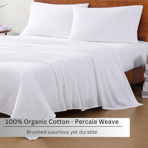 LANE LINEN Twin XL Sheet Set 100% Organic Cotton Soft 6pc Percale - White