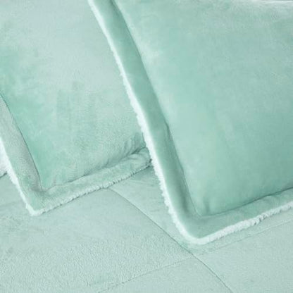 Chezmoi Collection Ultra-Soft Micromink Sherpa King Size Comforter Set with 2 Pillow Shams - Aqua Reversible Plush Bedding Comforter 3-Piece Set Warm Winter Blanket