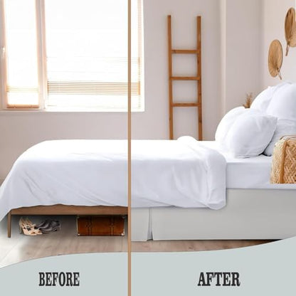 eBeddy Linens Split Corner Bed Skirt Queen 14 Inch Drop – 100% Microfiber, – Platform Style, Silver Grey Solid, 3-Sided Pleated, Tailored Fit, Hidden Storage, Hotel Luxury, Washable