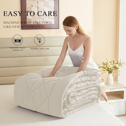 132x120 Alaskan King Comforter, Extra Large King Size Comforter Oversized, All Season Soft Lightweight Quilt Down Alternative Duvet Insert with 8 Corner Tabs(120x132, Beige)