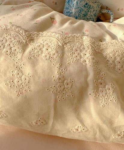 VM VOUGEMARKET Lace Duvet Cover Set Twin XL Size for Teenage Girls Pink Flower Bedding Set Soft Lightweight Washed Microfiber Romantic Princess Duvet Cover with Zipper Ties-68"x90"