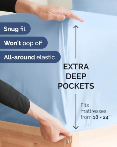 CGK Linens 2 Pack Extra Deep Queen Fitted Sheets - Light Blue