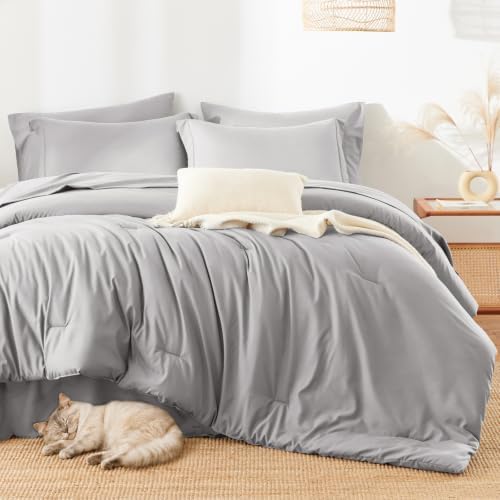 HIMEET Queen Comforter Set, 7-Piece Point-Quilted Bed in a Bag French Grey