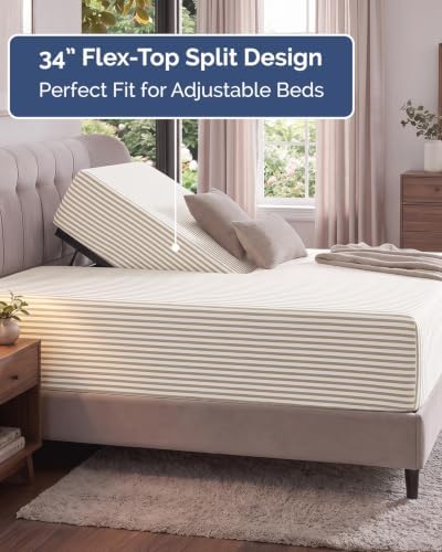 CGK Linens Extra Deep Flex Top Split Head King Fitted Sheet - Beige Stripes