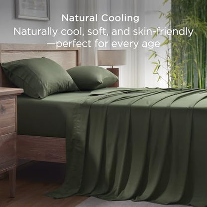 Andency King Sheets Set 100% Viscose Derived from Bamboo, Olive Green